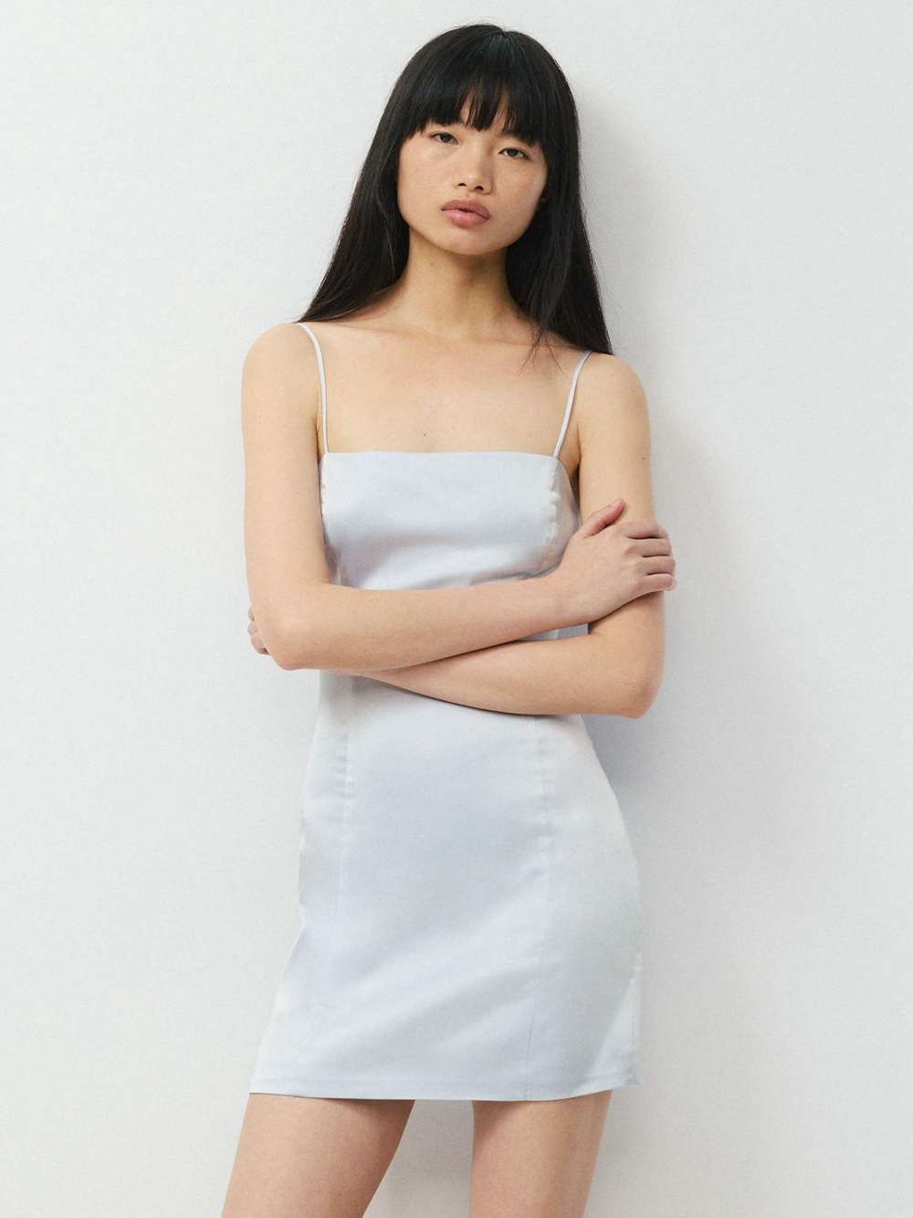 Aritzia Sunday Best Shimmer Dress- Grey Sky Satin Tube Sleeveless Mini Dress